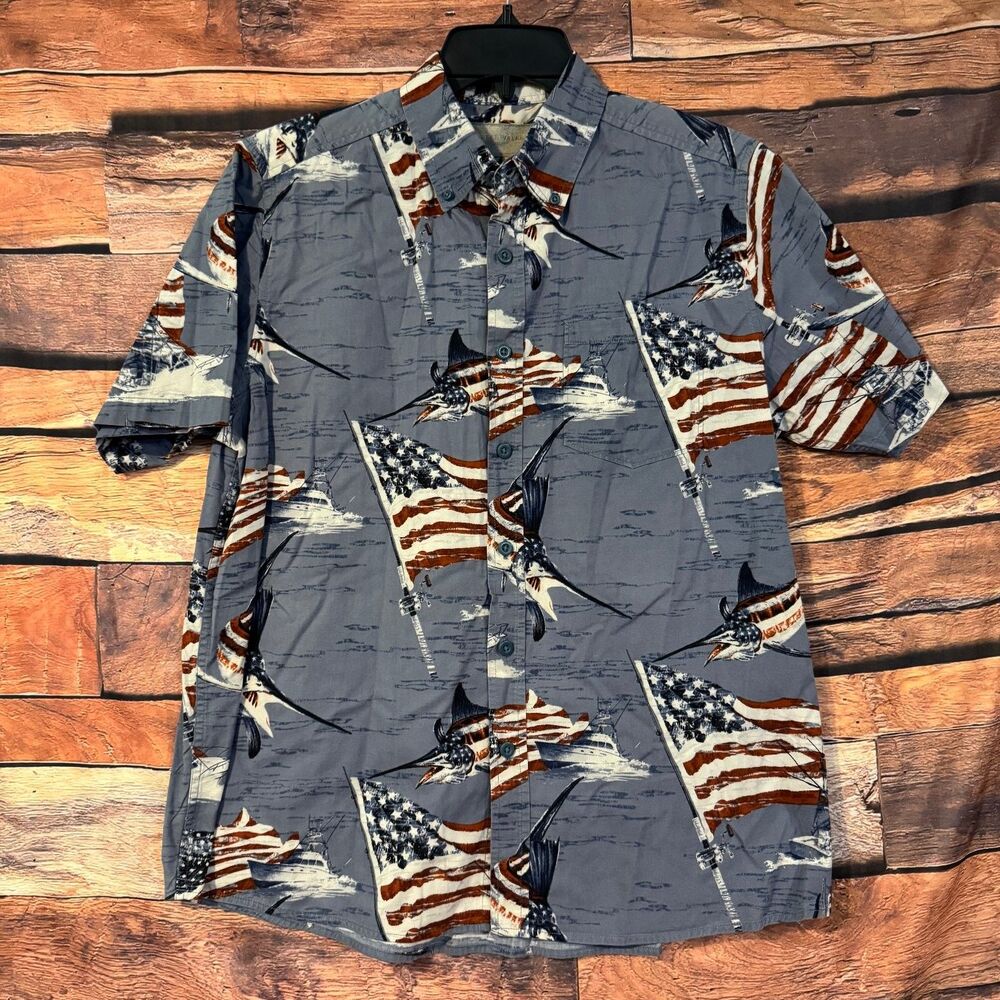 Clearwater Men's Blue M Casual Button-Down Shirt Cotton Short Sleeve Fishing